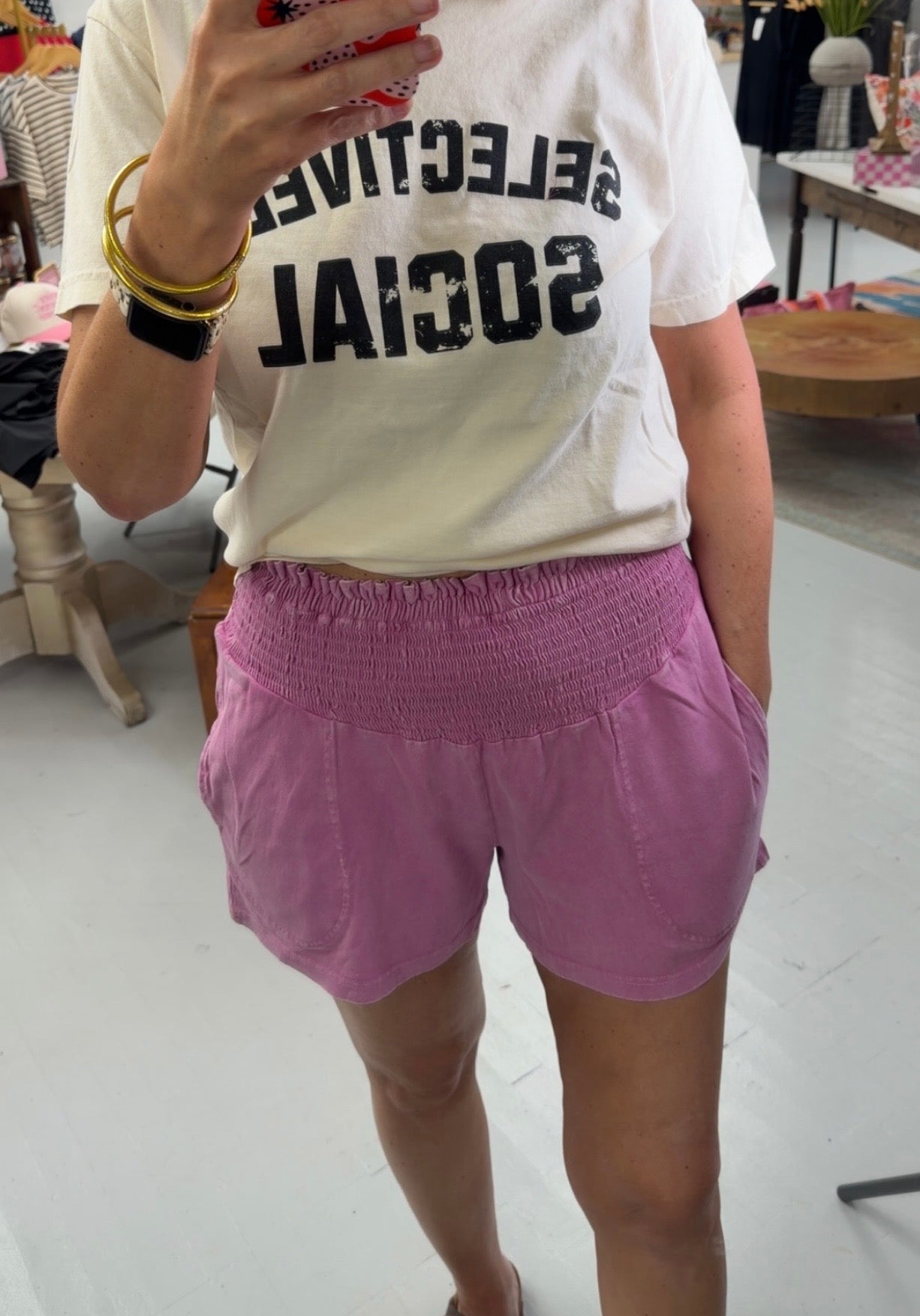 Just Darling Smocked Shorts {Purple}