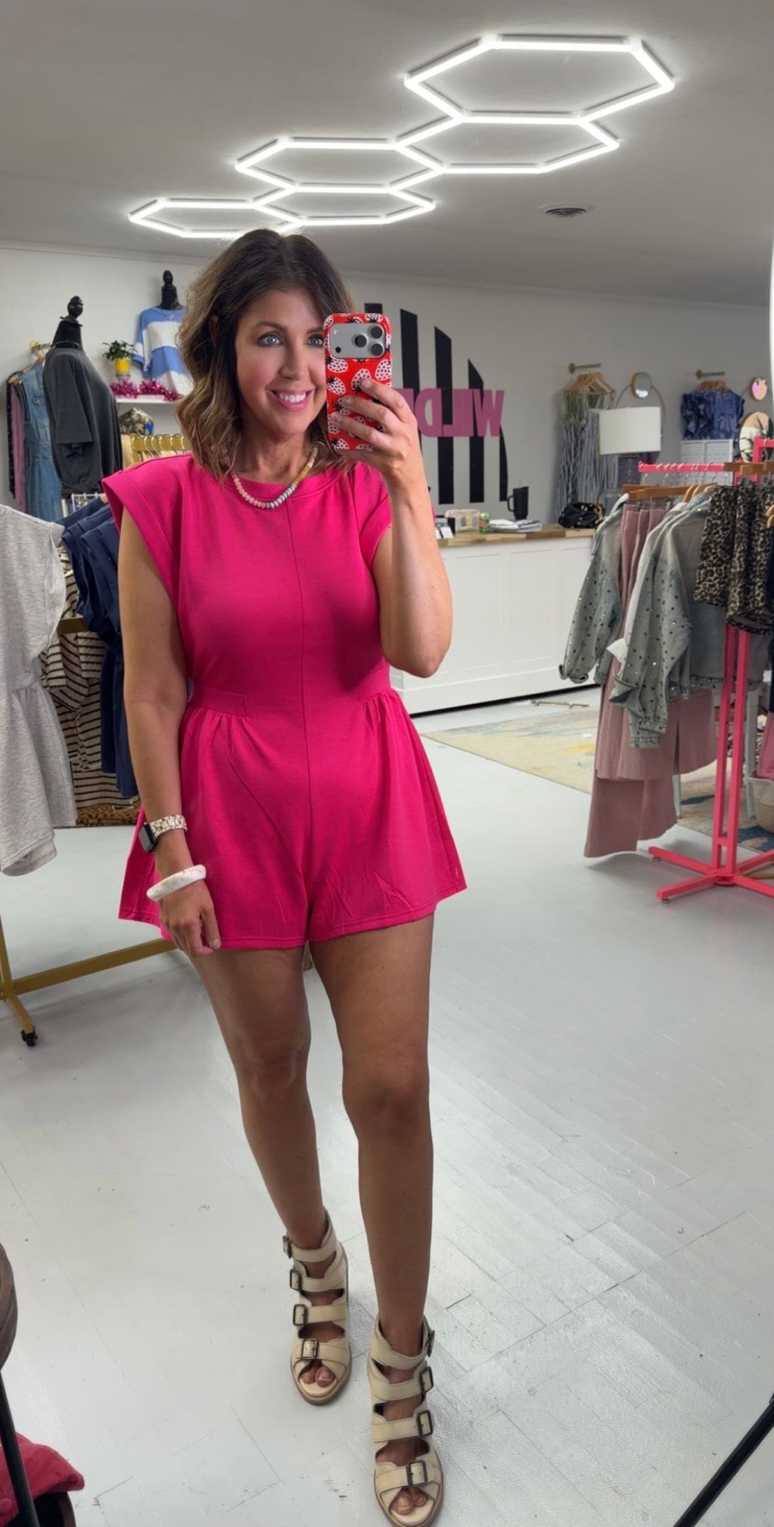 Be Right Back Open Back Romper {Hot Pink}