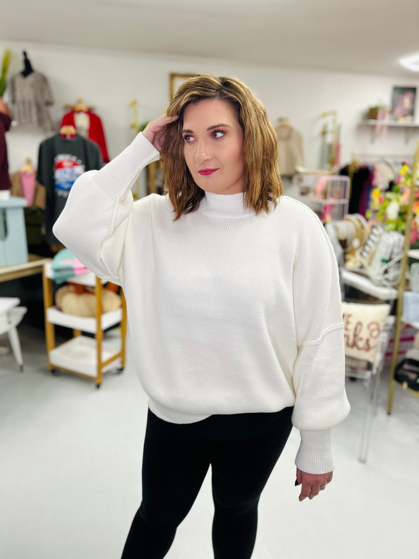 Impress Me Mock Neck Sweater {Cream}