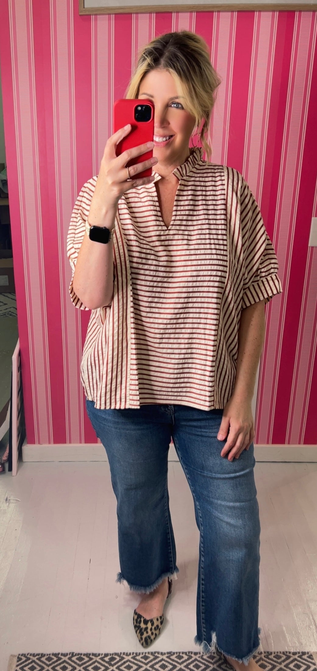 Cute Collar Striped Top