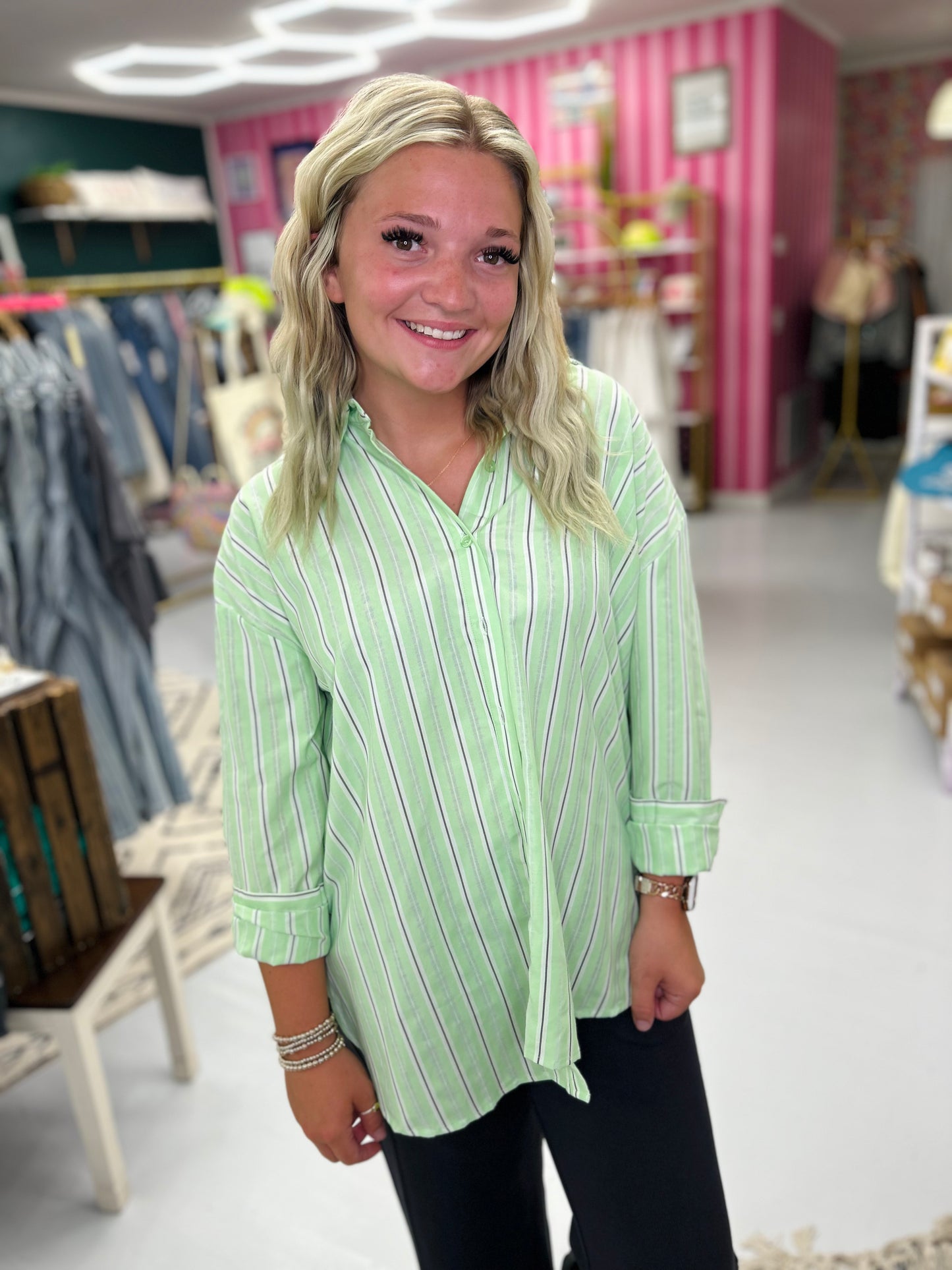Citrus Stripe Button Up