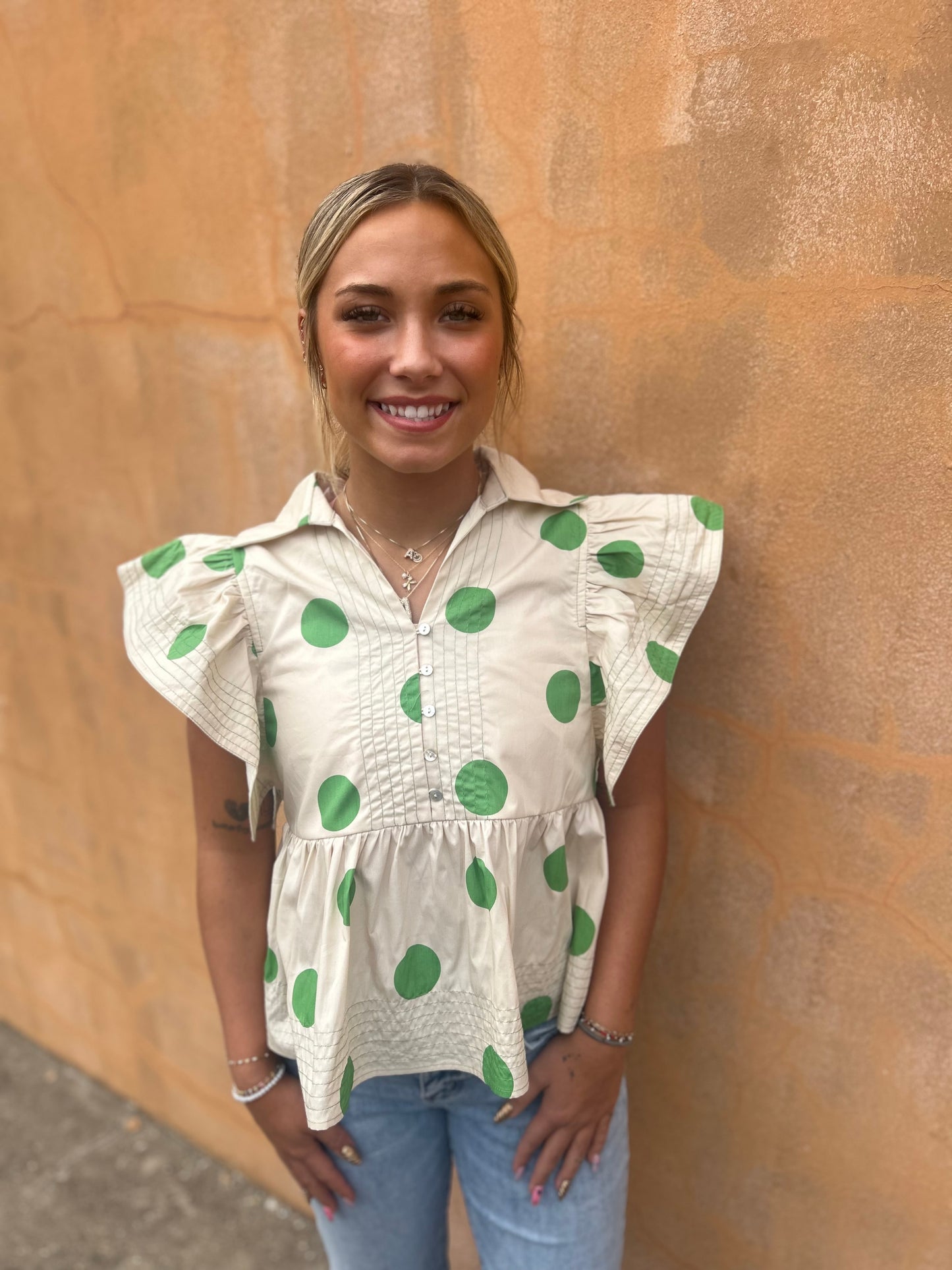 Preppy Polka Dot Peplum Top