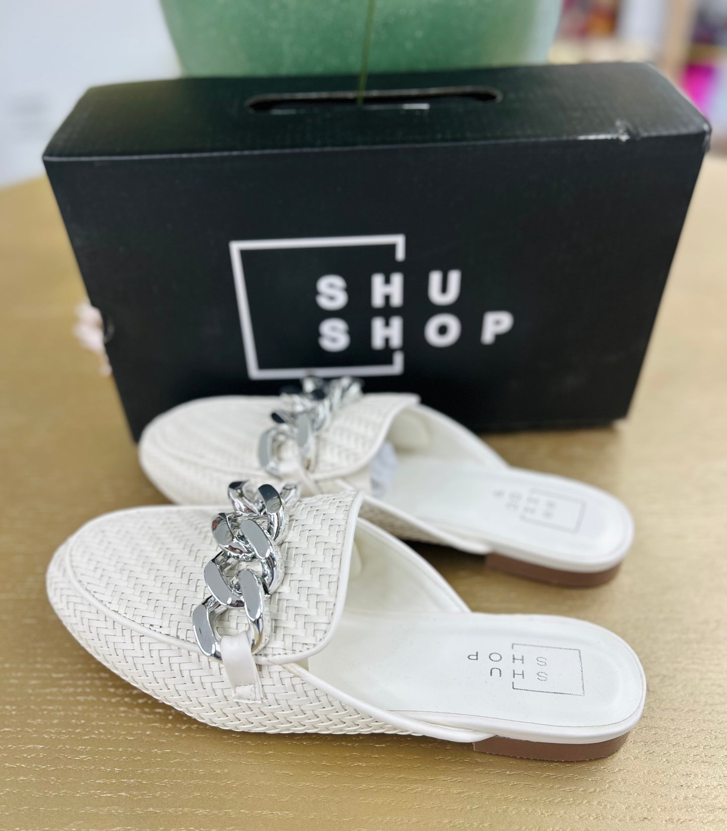 Alexis White Woven Mule