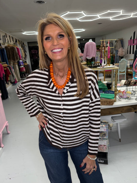 Sweet & Soft Cardigan {Brown Stripe}