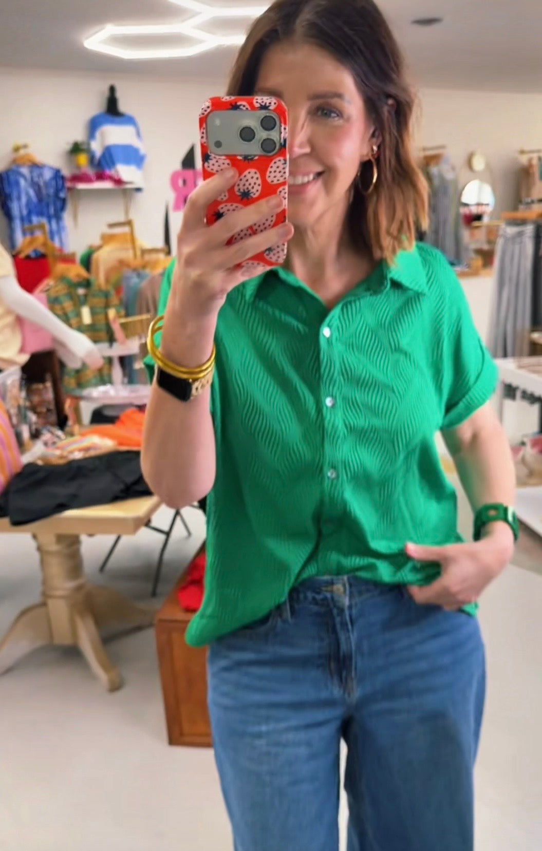 Emerald Wave Button Up