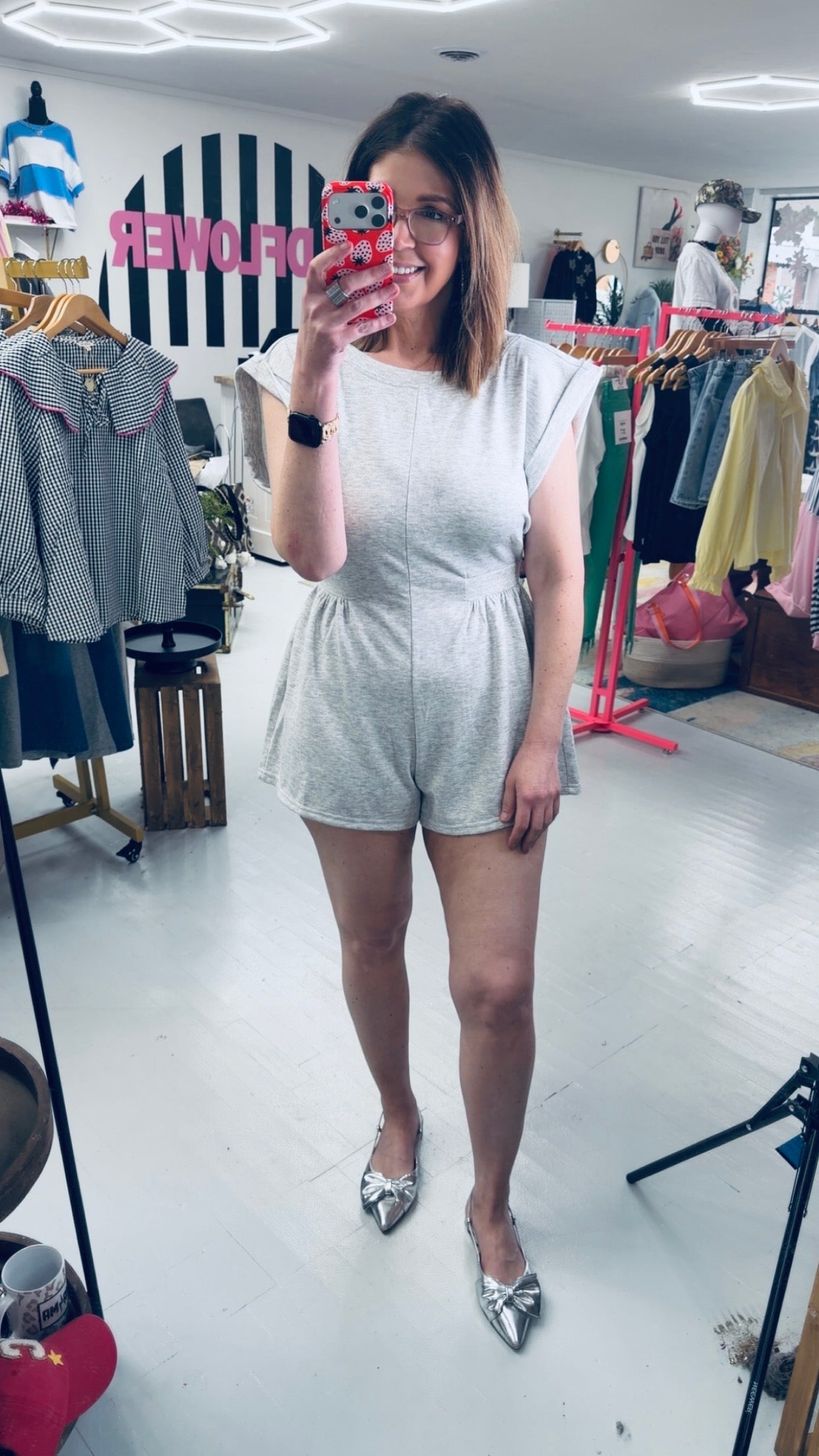 Be Right Back Open Back Romper {Heather Gray}