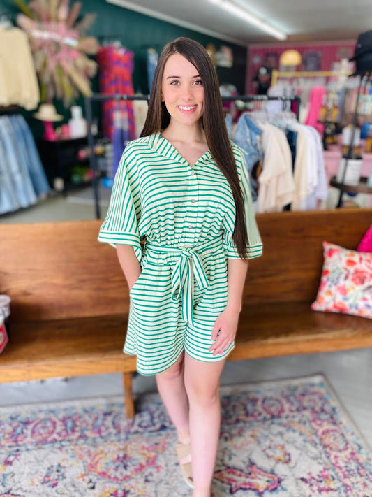 Green Striped Romper