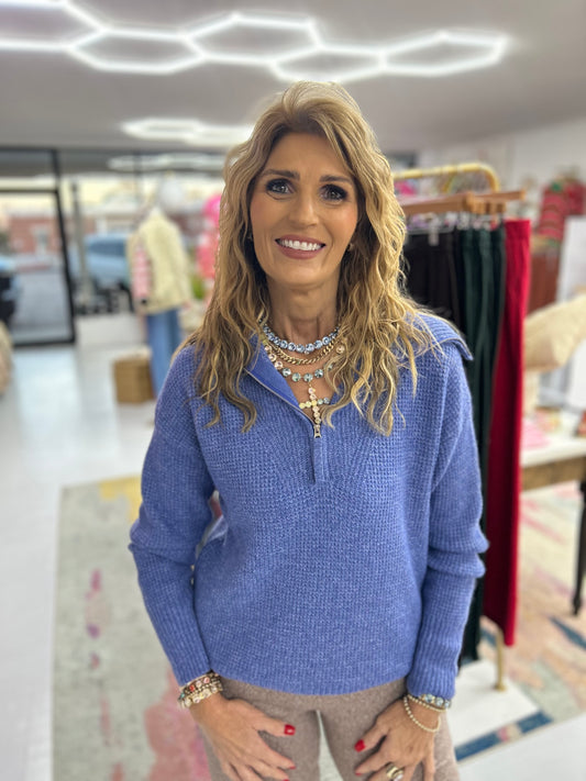 Urban Charm 1/4 Zip Sweater {Blue}