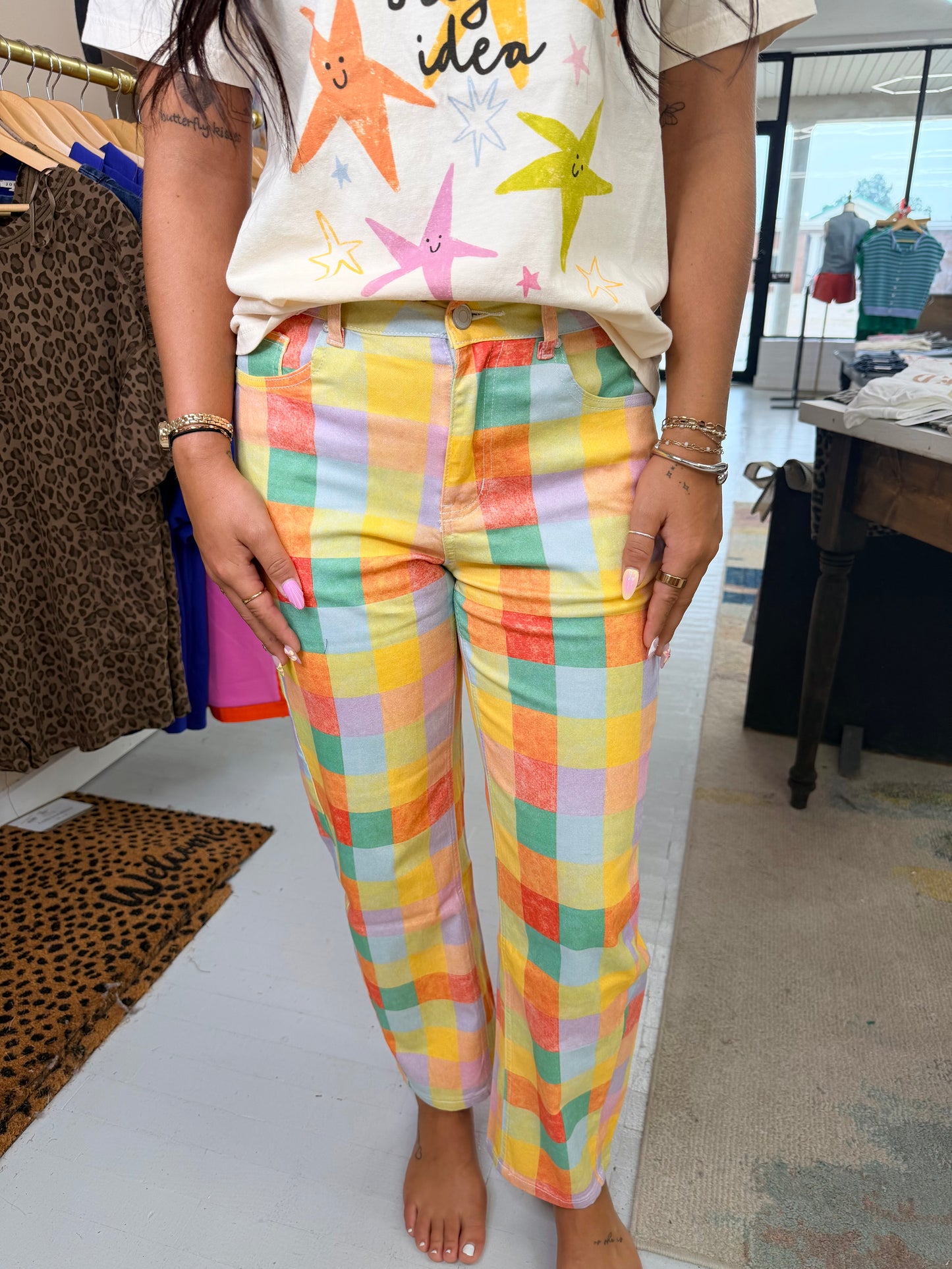 Madras Plaid Barrel Pants