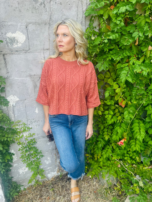 Count On Me Cable Sweater {Rust}