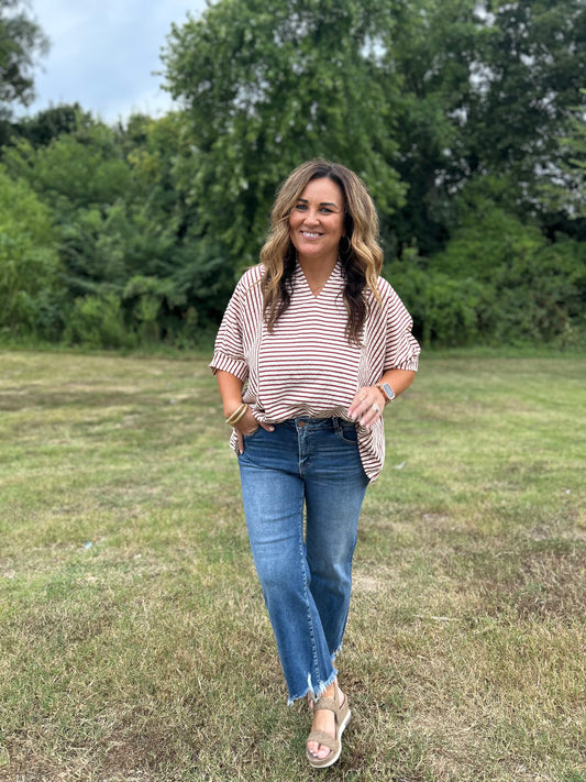 Cute Collar Striped Top