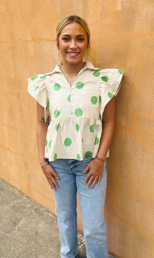 Preppy Polka Dot Peplum Top