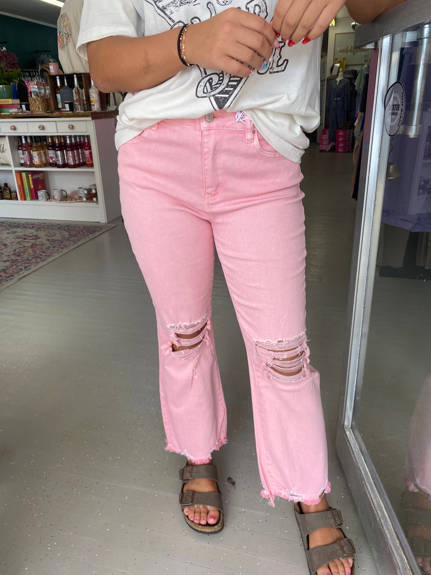 Fast Track Distressed Jeans {Pink}